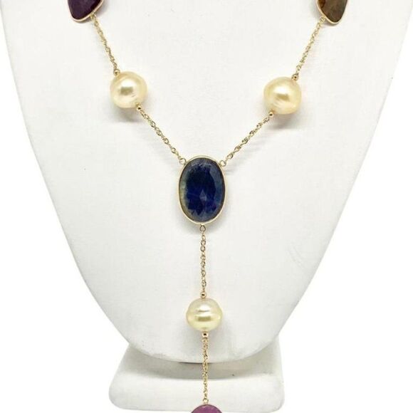 South Sea Pearl Ruby Sapphire Necklace 15.5 mm 14k Gold Certified $4,950 820707 - Picture 1 of 9